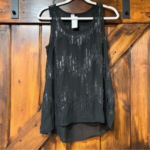 New Studio Y black sparkle sequin beaded tank top